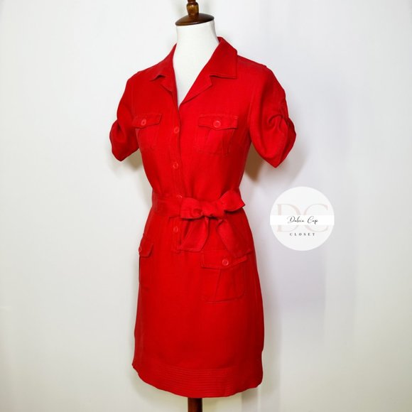 BANANA REPUBLIC Linen & Silk Red Shirt Mini Dress Size 0 - Picture 4 of 10